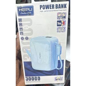 Hepu Power Bank HP-A27 – 30.000 mAh - PD 22.5W - Câble intégré - Multiports
