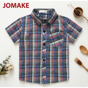 JOMAKE Chemise à manches courtes pour garçons âgés de 2 à 9 ans, rouge, bleu, jaune et blanc, style rétro, avec poches