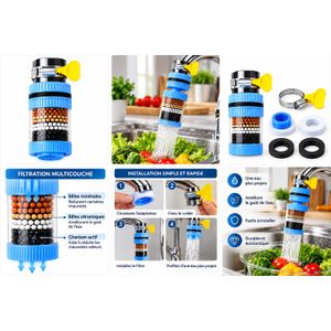 Filtre à Eau pour Robinet avec Charbon Actif et Billes Minérales – Filtration Multicouche