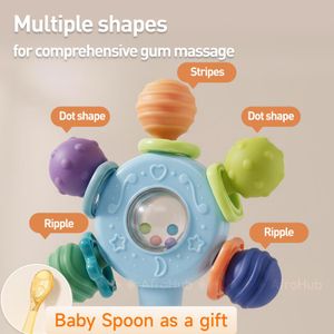 Jouet de Dentition Bébé 2-en-1 - Hochet Manhattan Souple Anti-Étouffement et Anti-Vomissement - Stérilisable à l'Eau Bouillante + Cuillère d'Alimentation Offerte