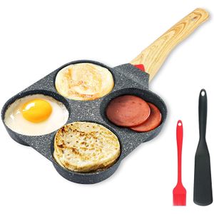 Poêle Multi-Préparation Petit-Déjeuner – 4 Cavités – Pierre de Maifan Haute Qualité