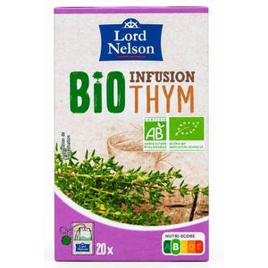 20 sachets thé BIO.   infusion  Thé au Thym  Lord Nelson.  Import France