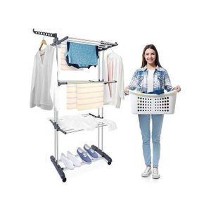 Séchoir à linge inox, étendoir robuste, ailes pliables, 3 niveaux