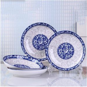 Lot De 6 Vaisselle en mélamine chinoise asiatique blanche/bleue Durable et facile à nettoyer