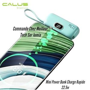 CALUS Mini Power Bank 5000mAh FTX586 Bleu – 22.5W PD Charge Rapide – Type-C et Iphone - Écran Digital LED