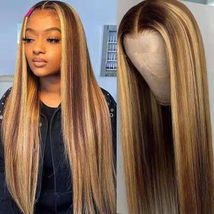 Perruque Lace Front Lisse - Blond Miel Doré, Ombré Mèché, Ligne frontale pré-épilée, Port sans colle