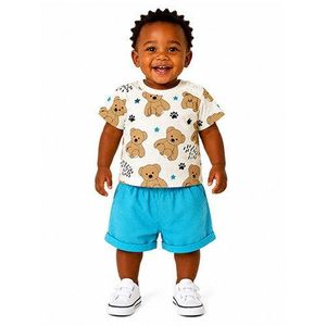 Ensemble Coton garçon – motif Nounours (6 à 18 mois) - Bleu Ciel