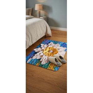 Tapis de Sol Décoratif Antidérapant Effet Relief 3D Fleur - Descente de Lit & Tapis de Chambre ou Salle de Bain Doux et Absorbant