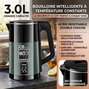 Bouilloire Intelligente 3.0L – Acier Inoxydable Double Couche & Température Constante