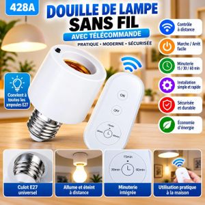 Douille de Lampe E27 428A Sans Fil avec Télécommande – Interrupteur à Distance et Minuterie
