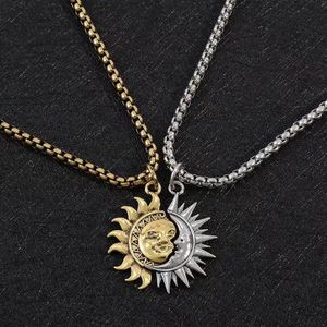 Lot de 2 Colliers Pendentifs pour Couple, Ensemble Bijoux Soleil et Lune Assortis, Argent et Doré Acier Inoxydable, Soldes de Liquidation