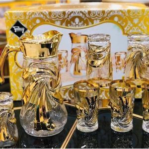 Agréable Verres avec Carafe – 7 Pièces – Design Doré Élégant – Transparent  HG