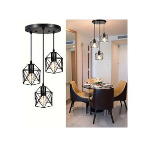 Plafonnier Led À 3 Têtes, Pendentif Réglable, Éclairage Encastré + Base En Cage Métallique