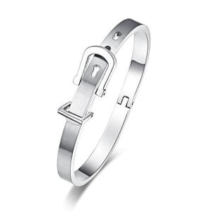 Bracelet Jonc en Acier Inoxydable – Design Motif Boucle & Serrure Argenté