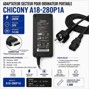 Chargeur PC portable Gaming 280W 20V 14A