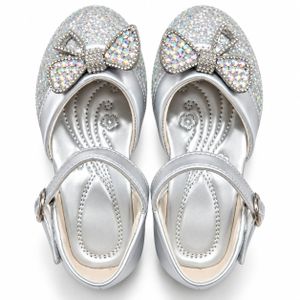 Ballerines Fille Argentées à Paillettes avec Nœud en Strass