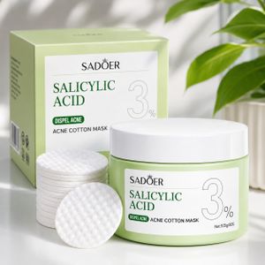 SADOER Masque Visage à l'Acide Salicylique 3% – Disques Coton Anti-Imperfections 55 Pièces