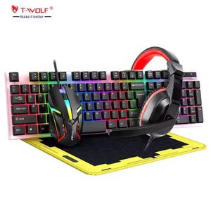 KIT Gaming 4en1 T-Wolf TF-240 avec clavier et souris gaming, casque et tapis de souris