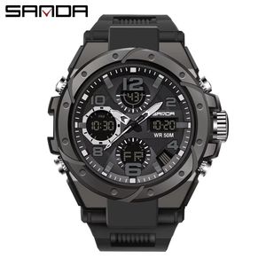 Sanda Montre homme, montre sport multifonction, montre électronique étanche extérieure, montre étudiant - noir