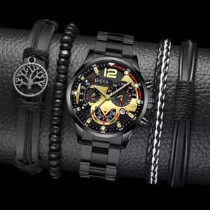 Genetic 5PCS Men Watch Set Men's Watch And 4P5CS Bracelet Fashion With Calendar Sports Business Quartz Steel Strip Watch Men's Sports Watch Male Wrist Watch