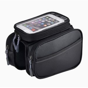 Sacoche de cadre de vélo, support de téléphone étanche, grande capacité, avec protection anti-pluie et écran tactile en TPU, pour vélos de route et VTT, noir.