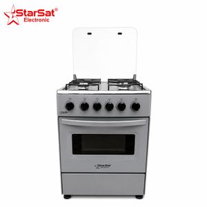 Starsat Cuisinière À Gaz Automatique 50X50 - 4 Feux - Grill - Plateau Dans Le Four - 2 Boutons Dans Le Four Haut et Bas - Inox - gris -Garantie 12 Mois / Modèle GS1