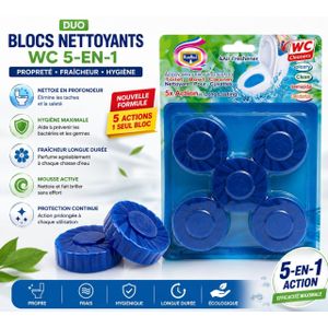 Lot de 2 Nettoyant Désinfectant pour Cuvette WC - 5 Pastilles - Action 5 en 1