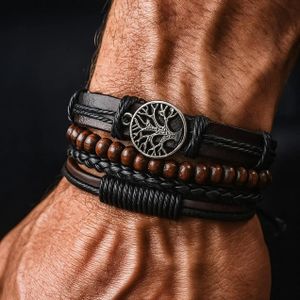 Bracelet à perles Arbre de Vie pour hommes - Marron/Noir