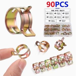 90pcs Spring Hose Clamp Assortment Kit, Spring Band Action Fuel/ Vacuum Hose Tube Clamp Low Pressure Air Clamp Clamp 