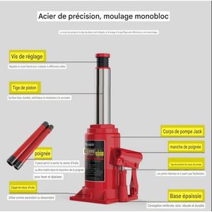 Cric Bouteille Hydraulique Vertical Format Mince Rouge 2 Tonnes