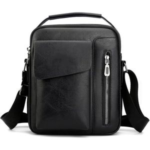Mens Crossbody Bag Leather Small, Man Shoulder Handbag for iPad 9.7", travel, cycling, hiking, office, Business, A-black