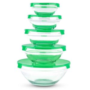 Lot de 5 Bols en verre avec couvercles Verts