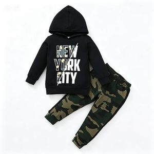 Catpapa Ensemble pour garçons de 1 à 5 ans : sweat à capuche noir "New York City" et pantalon . Tenue décontractée douce, idéale pour l'école, les rendez-vous entre amis et les activités de week-end.