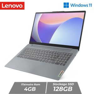 Lenovo Ideapad Slim 3 - Intel Dual Core - 4GB RAM - 128GB SSD - Écran 15,6" - Windows 11 - Gris - Garantie 12 Mois