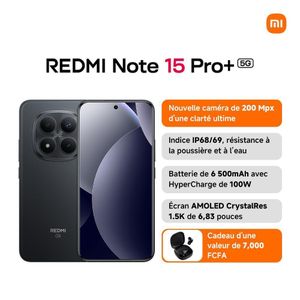 Xiaomi Redmi Note 15 Pro+ 5G- 6.83" AMOLED - 2SIM - 5G - 200Mpx - 8/256 Go - Noir - Garantie 12 Mois 