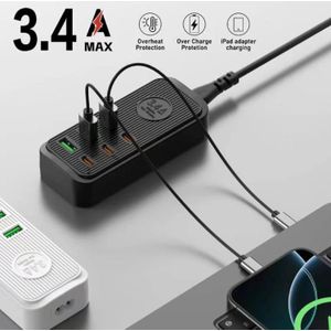 Chargeur multiports 3.4A FAST avec câble 1.2M - Noir