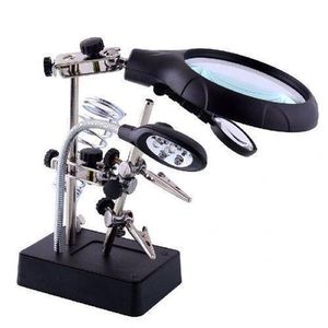 Station de soudage avec éclairage LED et pinces crocodiles - Support loupe pour soudure, réparation de circuits imprimés, création de bijoux, modélisme et réparation de montres