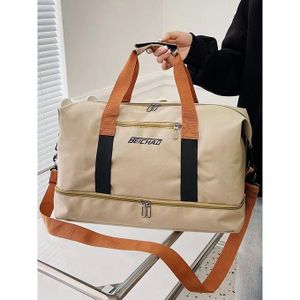 General Beige Travel Duffel Bag with Shoe Compartment - Large Capacity Weekender Bag