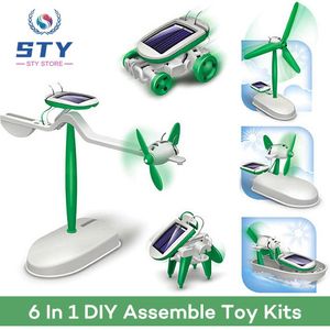 STY Kit éducatif de robot 6 en 1 à assembler, jouets en kit avec 6 modèles différents, avion à vent, voiture, chiot