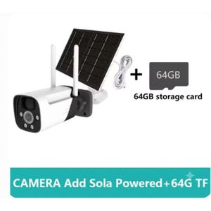 Caméra de sécurité à énergie solaire, caméra WiFi sans fil pour l'extérieur + carte mémoire 64GB