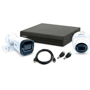 Dahua Kit Vidéosurveillance Complet 2MP Full HD : DVR 4 Ports + 2 Caméras Mixtes Analogiques (1 Dôme/1 Tube) - Vision Nocturne - Câble HDMI & 2 Connecteurs DC Inclus - SANS CABLE ET SANS DISQUE DUR