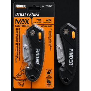 Finder Couteau FINDER-MAX Séries Utilitaire Pliable Professionnel avec Lame en Acier Carbone, Cutter de Sécurité pour Carton, Emballage et Bricolage