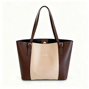 Sac Fourre-Tout de Travail Grande Capacité à Contraste Couleurs Minimaliste, Sac à Épaule Femme Polyvalent en Cuir Doux à Bandoulières Réglables