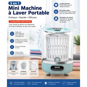 Mini Machine à Laver Portable 3-en-1 – Lavage, Essorage et Séchage 