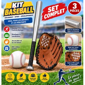 Kit de Baseball – Batte en Aluminium + Gant + Balle