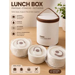 Lunch Box Set - 3 Boîtes Empilables Hermétiques avec Sac Isotherme -