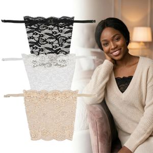 ShebSheb Lot de 3 cache‑poitrines en dentelle florale – panneaux de modestie ajustables à clipser, inserts anti‑regard pour hauts féminins (noir, blanc et beige)