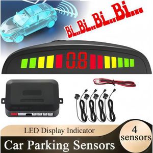 Système universel de capteurs de stationnement pour voiture avec 4 capteurs, affichage LED et alarme sonore – détection de stationnement avant et arrière – système de détection de recul.