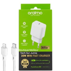 Oraimo Chargeur Rapide 20W PowerCube 202 Blanc - Fast Charge Câble Lightning IPhone - Chargeur Rapide Iphone