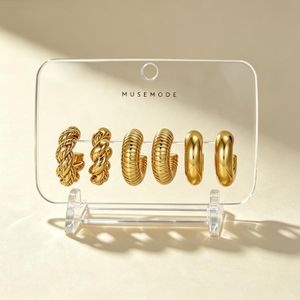 6 pièces/ensemble boucles d'oreilles pour femme à design classique torsadé en forme de C - Or